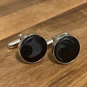 Black Swirl Flourished Embroidered Silver Cufflinks